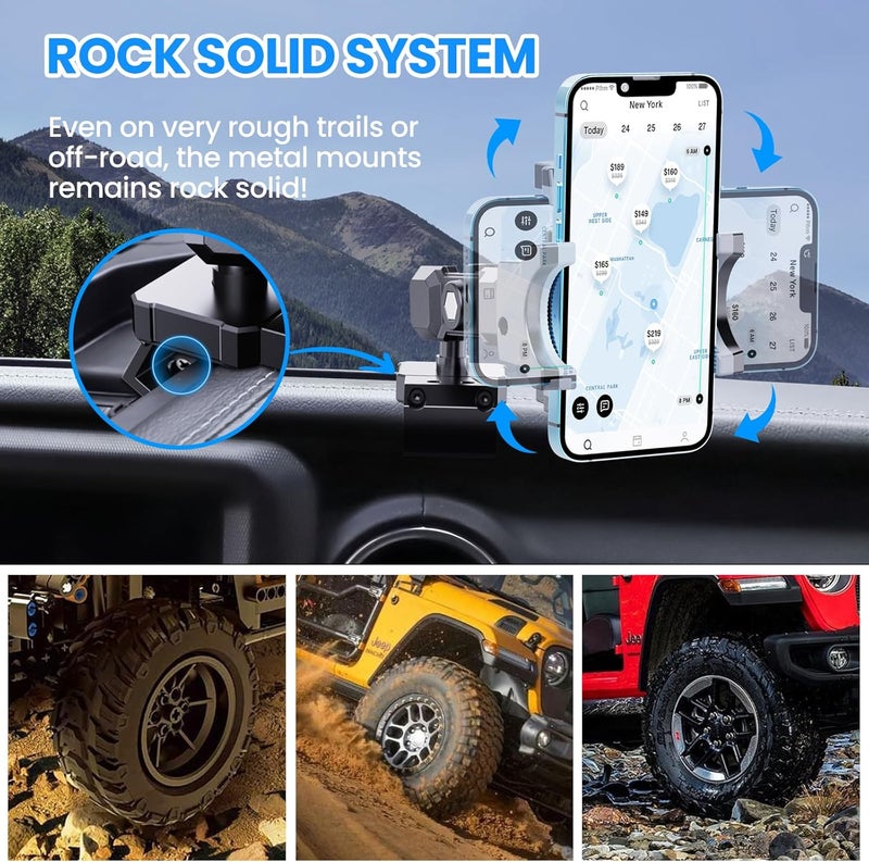 DIAMOOKY Upgraded Metal Phone Mount for Jeep Wrangler JL JLU 2018-2023 and Gladiator JT 2020 2021 2022 2023 Phone Holder Dash Mount System Kit Dashboard Accessories Passenger Side (Not for 4xe) - Image 2